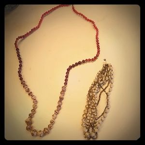 red and gold beaded necklace and bracelet set